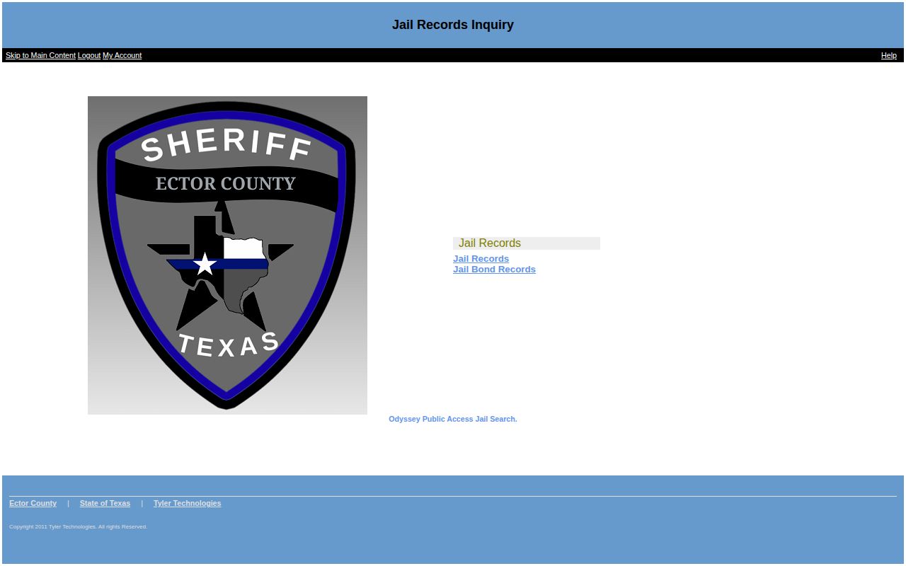 Ector County jail roster search interface for current booking records
